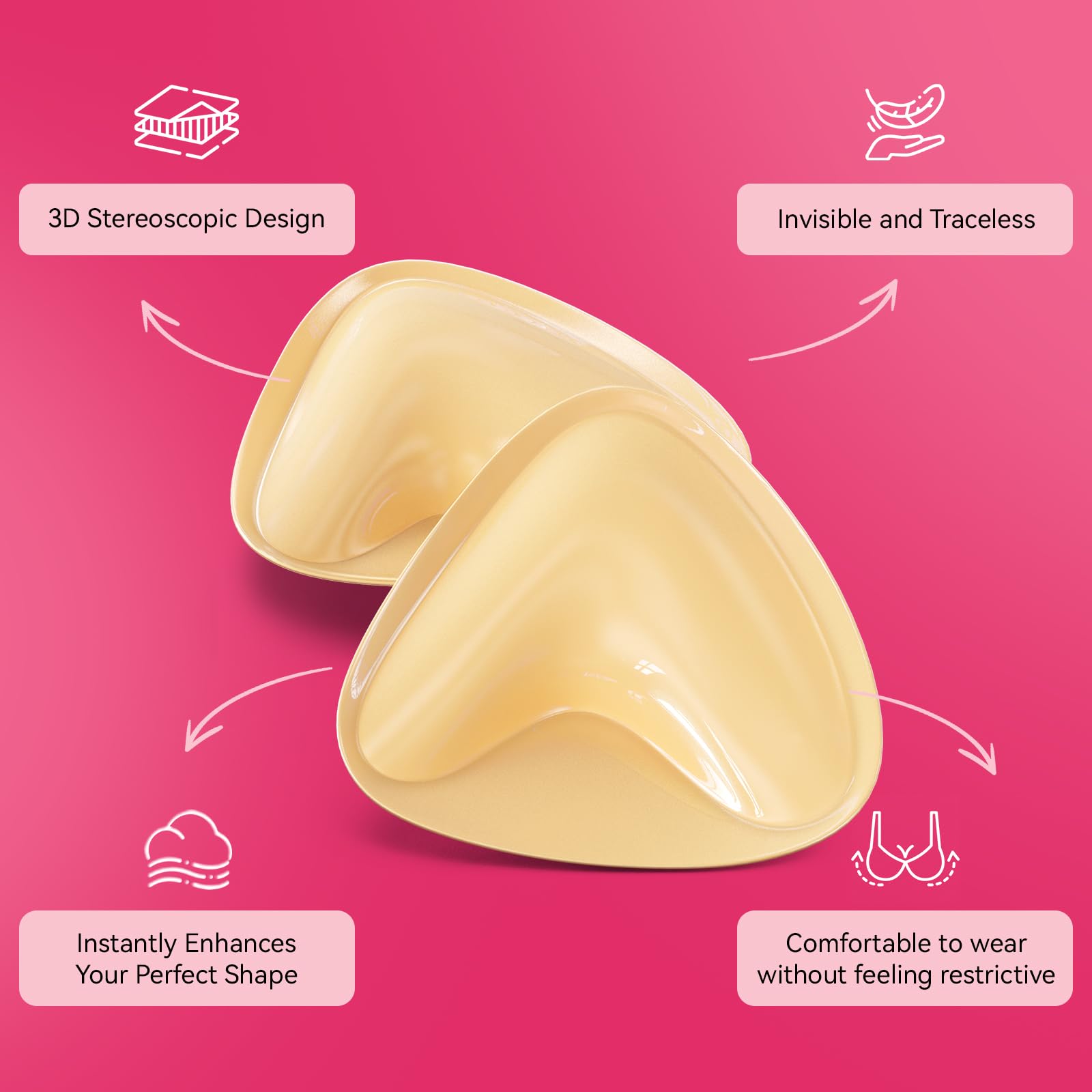 Dandelion Pact Double Sided Sticky Bra Inserts, Invisible Push Up Sticky Bra Pads for Large Breasts, Stick on Bra for Bikini Swimsuits (Medium, Beige)