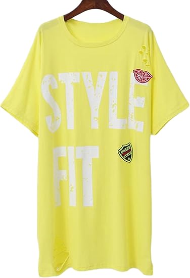 Amazon Zhongjue ジュージェン レディース ロングtシャツ ゆったり 半袖シャツ ワンピース ダメージ加工 ストリート 韓国ファッション 白 黒 イエロー ブルー Tシャツ カットソー 通販