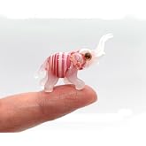 Sansukjai Elephant Tiny Micro Figurines Hand Blown Glass Art Animals Collectible Gift Home D&eacute;cor, Trunk Up (Red)