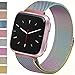 Vancle Metal Band Compatible with Fitbit Versa Bands, Stainless Steel Milanese Mesh Loop Metal Replacement Wristbands with Magnet Lock for Fitbit Versa (Rainbow, Large)