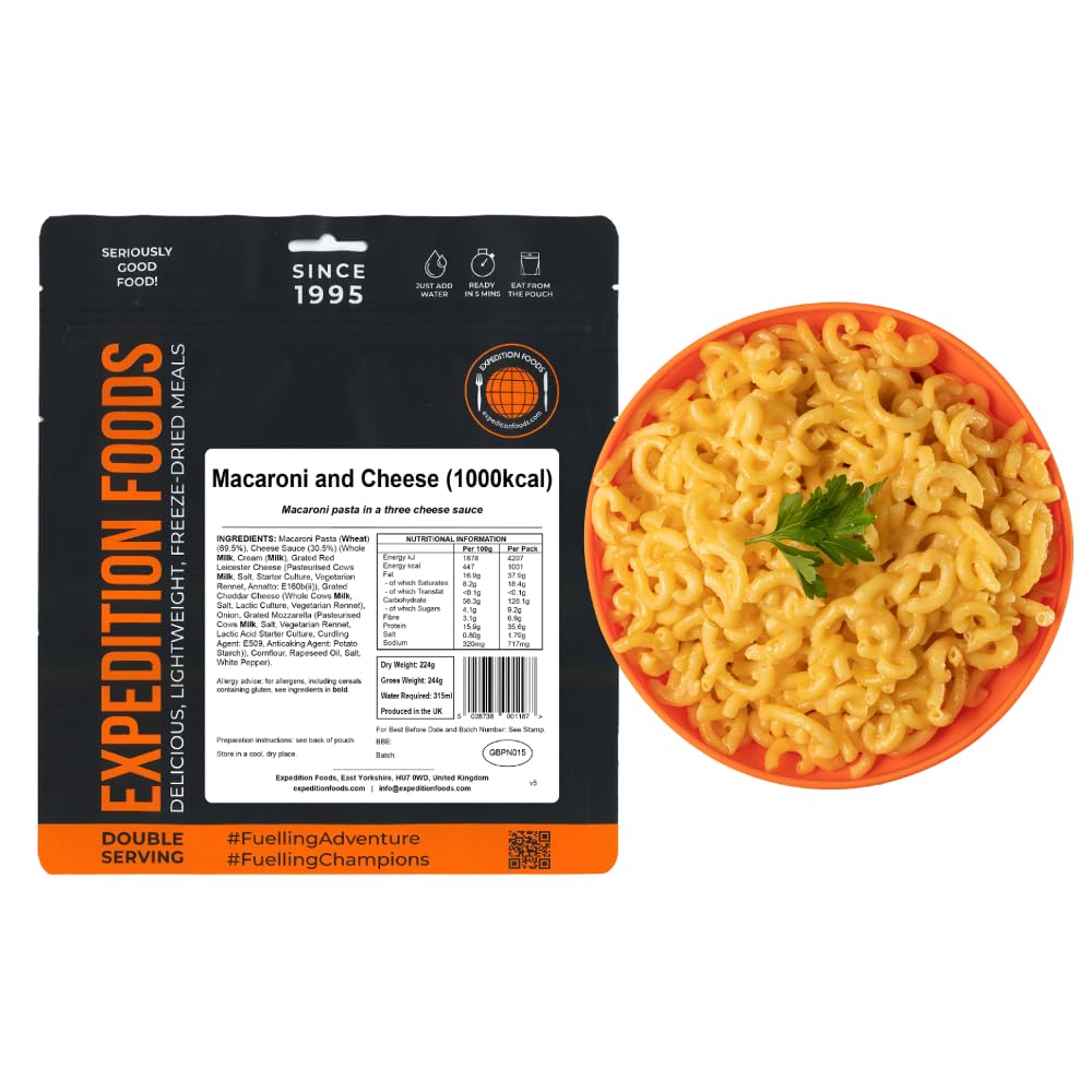 EXPEDITION FOODS Macaroni and Cheese (Double Serving / 1000KCAL) | Freeze-Dried Camping & Hiking Food