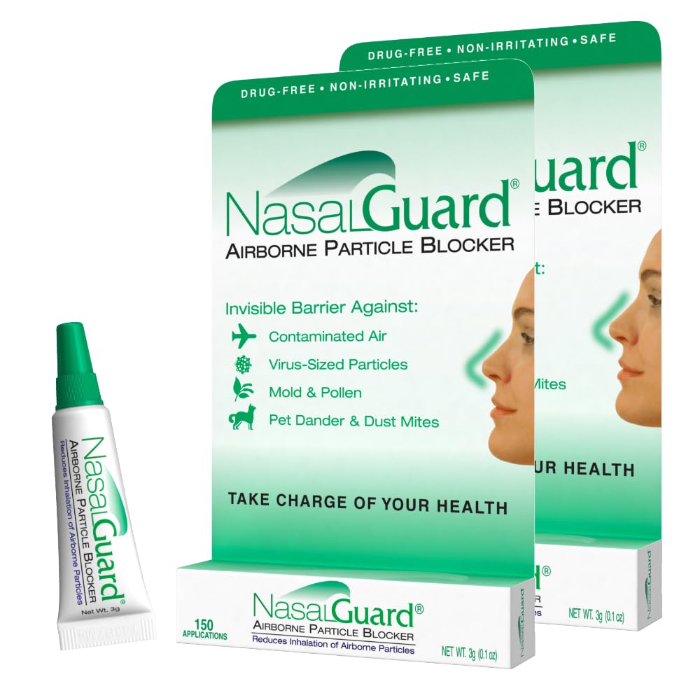 NasalGuard Airborne Particle Blocker Gel - Helps Reduce Inhalation of Allergens, Pollutants & Irritants - Drug-Free, Daily Use (Cool Menthol, 3g, Pack of 2), Over 150 Applications