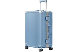 AnyZip Luggage PC+ABS Aluminum Frame Zipperless Checked Luggage Hard Shell Suitcase with TSA Lock Double Spinner Wheels 24 Inch Haze Blue