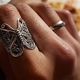 CIUFEWEK S925 Sterling Silver Ring Vintage Carved Butterfly Ring Jewelry Elegant Style Ladies Ring Versatile Opening Adjustable Ring