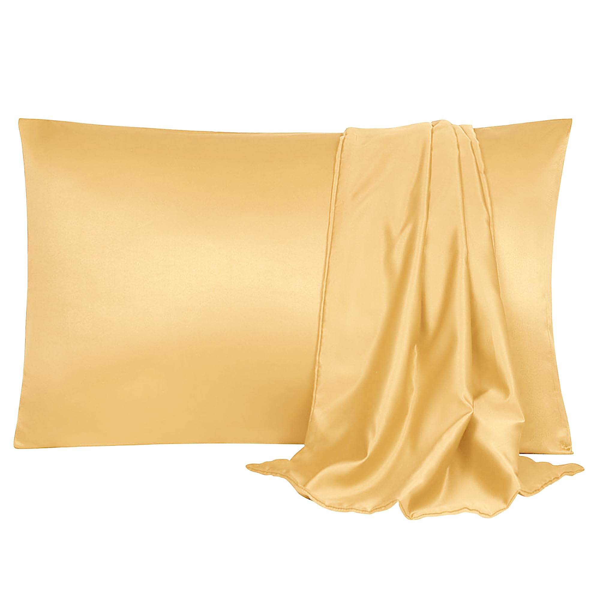 sourcing map Pillowcase Set Silk Satin Pillow Cases for Hair and Skin, Pillow Cases 2 pack with Envelope Closure Champagne 50 x 90cm