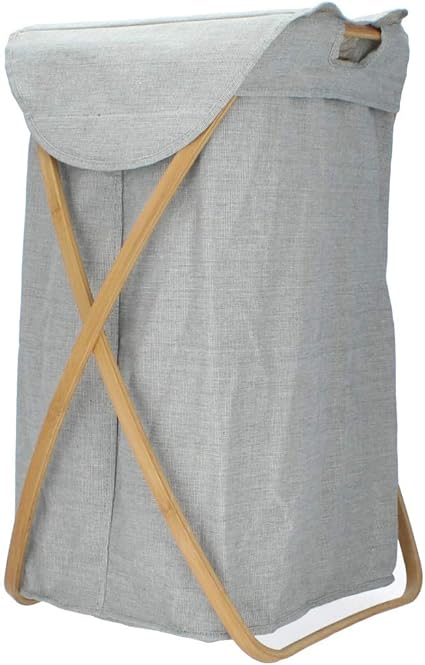 Hubsch Panier A Linge Tissu Gris Et Structure En Bambou Amazon Fr Cuisine Maison