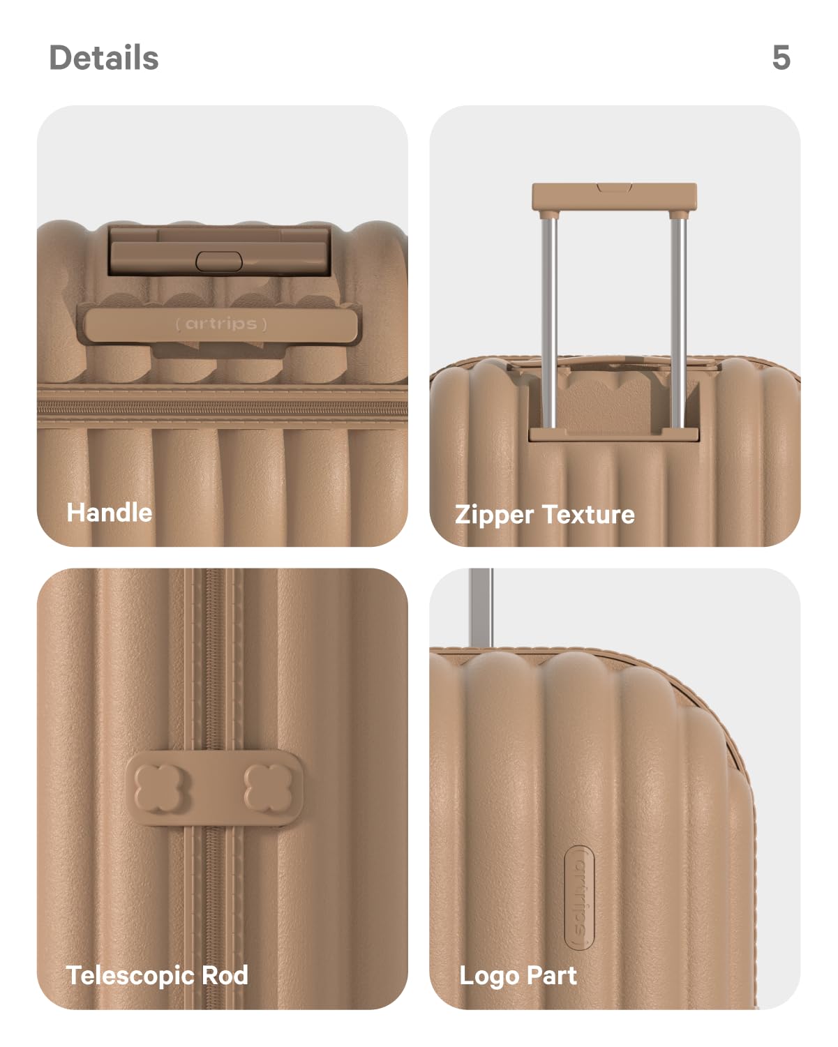 artrips Checked Luggage 24 inch,Medium Suitcase with 8 Spinner Wheels,PC Lightweight Hardside Luggage,Bread Design,TSA Lock,Brown,Checked-Medium 24-Inch,60L