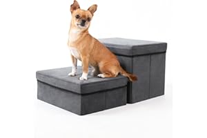 RYPETMIA Foldable Dog Stairs/Steps 2-Tier Pet Steps Storage and Adjustable Steps for Small Medium Dogs Pet Steps Storage Stepper for High Beds Sofa Pet Dog Cat