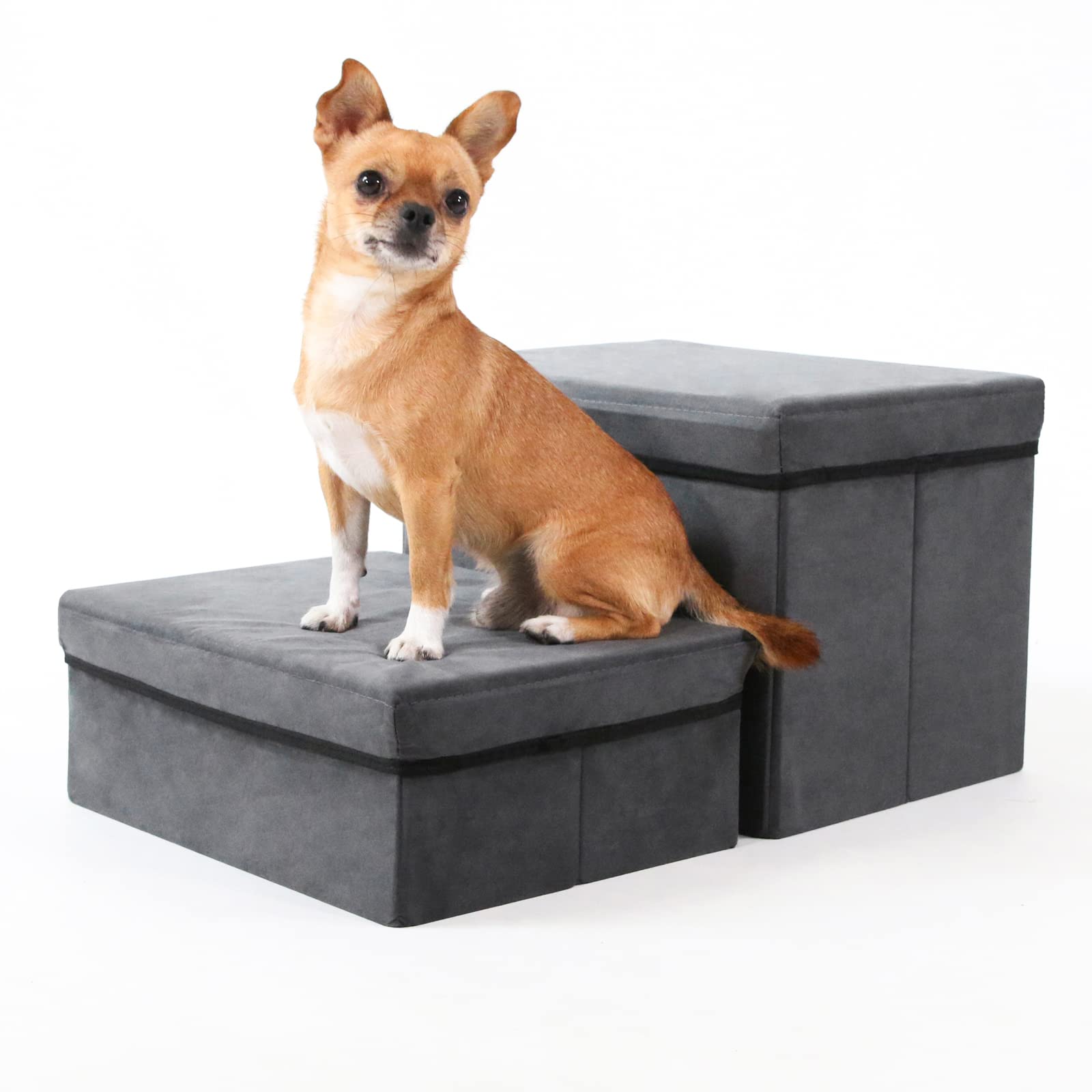 Photo 1 of Foldable Dog Stairs/Steps 2-Tier Pet Steps Storage and Adjustable Steps for Small Medium Dogs Pet Steps Storage Stepper for High Beds Sofa Pet Dog Cat