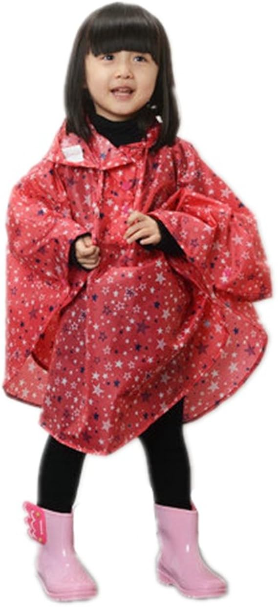 Amazon 子供用 キッズ レインコート 女の子 おしゃれ かわいい レインポンチョ ゴム 柄 カッパ フード 新学期 用 子どもレインコート ランドセル 小学生 雨具 レインウェア 防水 防風 通学 バイク アウトドア 90 100 110 1 130 140 収納ポーチ付き