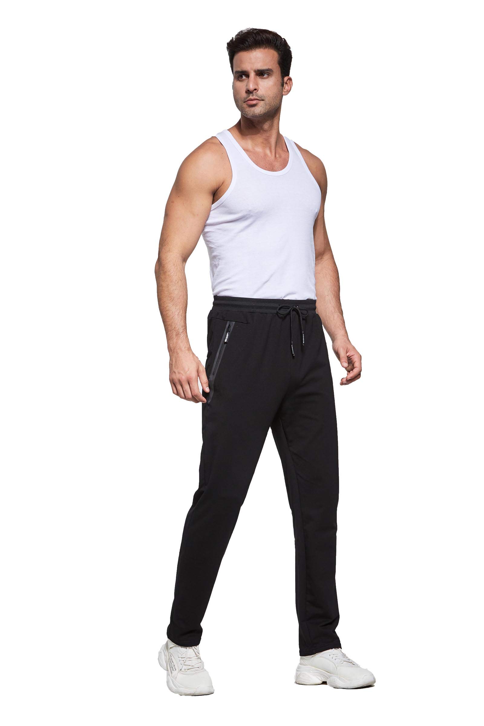 Tansozer Jogginghose Herren Baumwolle Trainingshose Sweatpants Männer Sporthose Herren Lang Fitness Hosen Herren Reissverschluss Taschen Ohne Bündchen Trackpants Schwarz XL 4