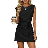 Wenrine Womens 2026 Summer Mini Dress Casual Sleeveless Tie Waist Loose Ruched Beach Vacation Short Sundresses