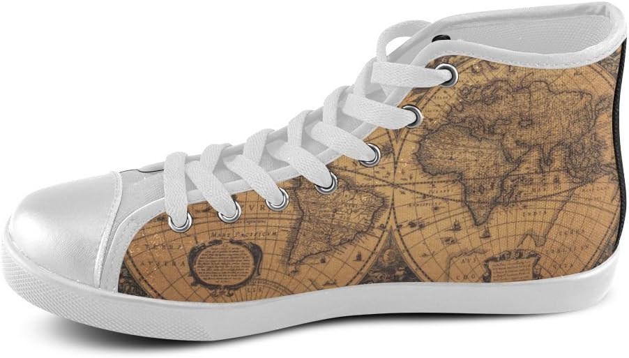 World Map Men's Classic High Top Canvas Shoes (Model 002)