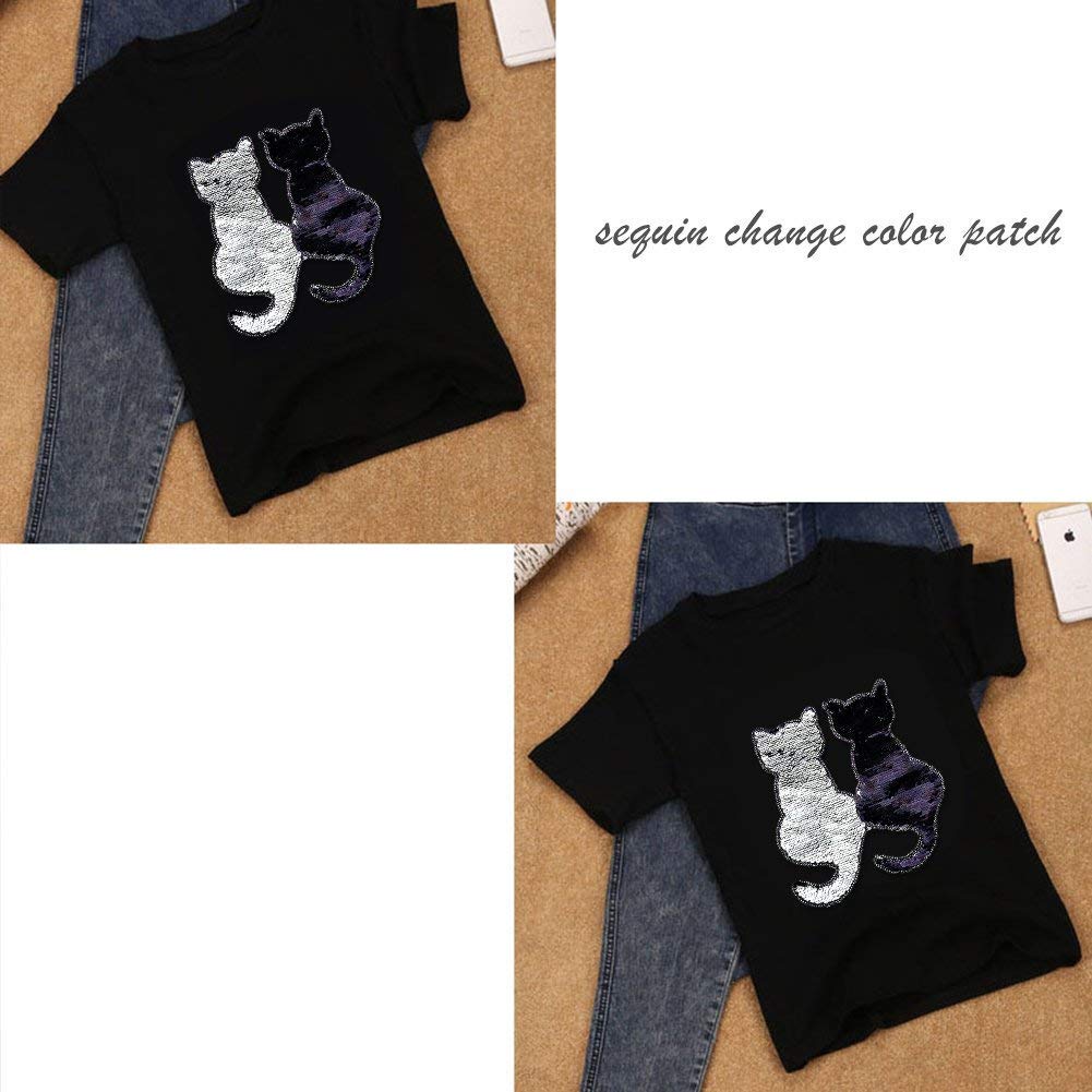 2 Pcs DIY Clothes Patch Stickers Cartoon Pattern Applique Glitter Sequin Iron On Or Sew On Patches for T-Shirt Jeans Skirt Vests Scarf Hat Bag Decor