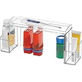 mDesign Small 2-Tier Plastic High-Rise Bathroom Cabinet Organizer - Vitamin Bottle, Medicine, Makeup Storage Shelf for Sink, 