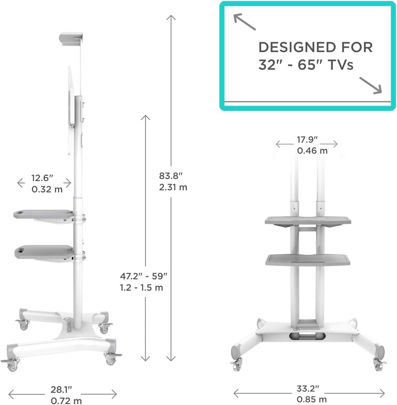 ONKRON Mobile TV Stand on Wheels for 40-70 Inch Screen, Universal TV Stand Wheels up to 45,5 kg - Image 4