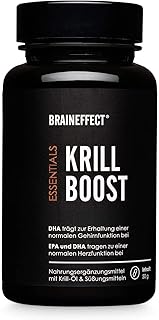 BRAINEFFECT Krillöl Kapseln mit Omega 3, German Quality - 60x Krill Öl Kapseln hochdosiert (1180 mg pro Tagesdosis), reich an Omega 3 Fettsäuren (EPA und DHA) & Astaxanthin, aus echtem Alaska Krill