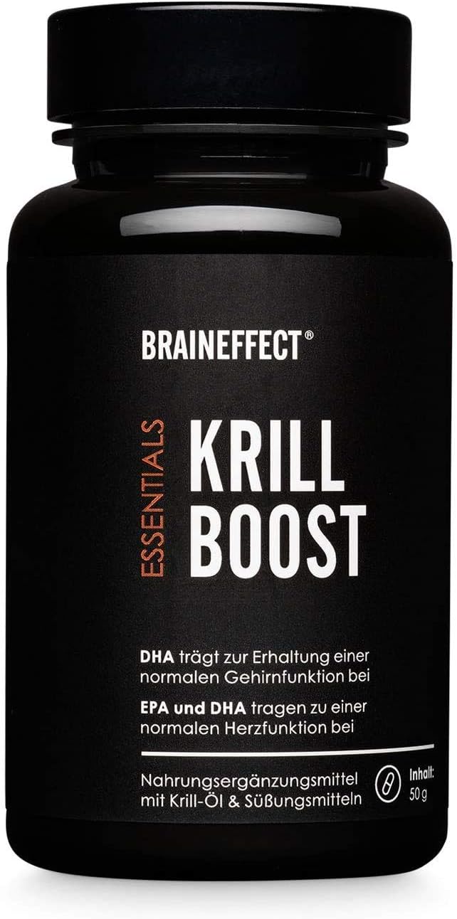 BRAINEFFECT Krillöl Kapseln mit Omega 3, German Quality - 60x Krill Öl Kapseln hochdosiert (1180 mg pro Tagesdosis), reich an Omega 3 Fettsäuren (EPA und DHA) & Astaxanthin, aus echtem Alaska Krill