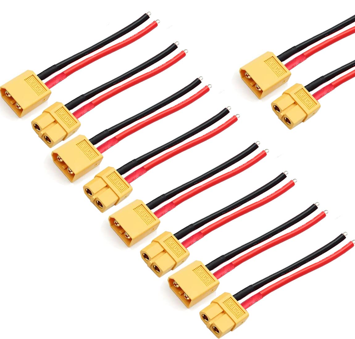 ZHOFONET 5 Pairs XT30 Pigtail,XT30 Male and Female Plug,XT30 Connector Adapter with 11cm 15AWG Silicone Wire for RC Lipo Battery FPV Racing Drone