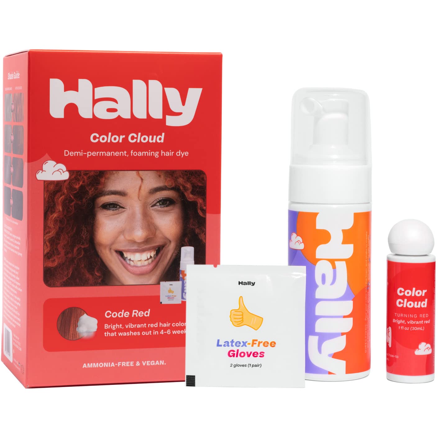 Hally Hair Color Cloud Hair Dye (Code Red) - Demi-Permanent Foam Hair Color for Women & Men - Mess-Free & Long-Lasting Hair Dye Kit, Hair Coloring Products Wash Out in 4-6 Weeks, Vegan