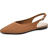 BANGTEUO Slingback Flats for Women Pointed Toe Knit Ballet Flats Comfortable Breathable Adjustable Ankle Buckle Dressy Flats for Party Prom Dance
