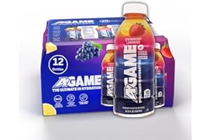 A-GAME THE ULTIMATE IN HYDRATION A-GAME Sports Drink, Strawberry Lemonade, The Ultimate Hydration Sports Beverage for Athletes, 8 Essential Vitamins including B, C, & E plus Natural Sea Salt Electrolytes, All Natural Flavors & Sweeteners, Gluten Free, 16.9 Fl Oz (Pack of 12)