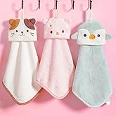 PRATIQUE 3 Pack Cute Hand Towels, Bathroom Towels with Hanging Loop, Children Hand Towel Animals, Microfiber Coral Fleece Absorbent Hand Towel for Kitchen Bathroom Bedroom (3pcs)