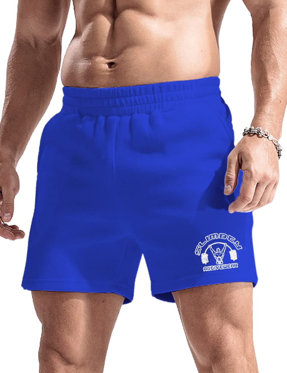 Men's Sport Bodybuilding Shorts 5" Inseam Inside Drawstring Closure Blue M