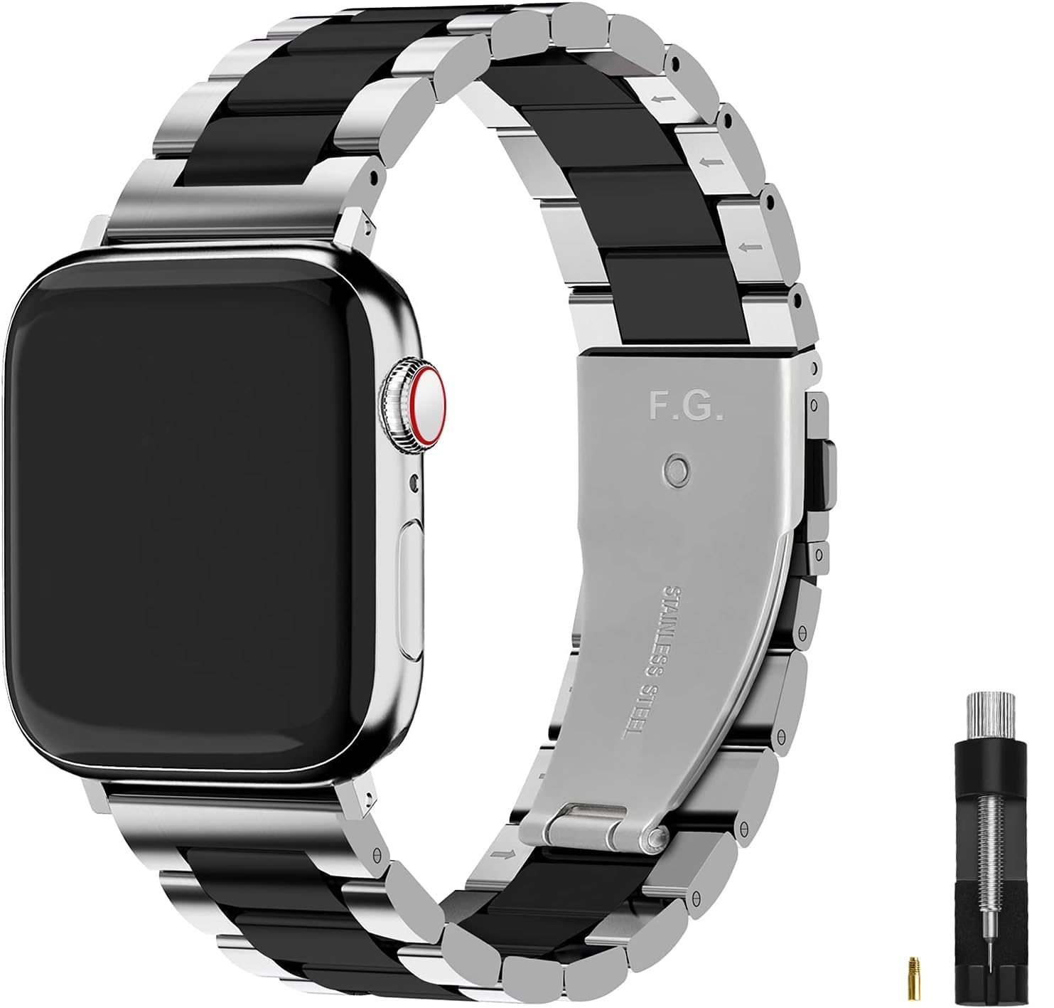 Fullmosa Compatible with Apple Watch Straps 45mm 44mm 42mm, Metal Stainless Steel Replacement Bands for iWatch SE 3 2 1/Series 9/8/7/6/5/4/3/2/1, Black & Protective Case