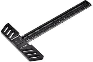 GOINGMAKE Woodworking T-Square 12 Inch Aluminum Alloy T Square Ruler 1/32" Hole Scrbing Guides Positioning Scribe Tool Precision Woodworking Ruler Scribing Tool for Carpenter Layout and Measuring