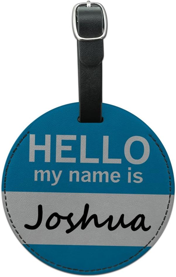 Joshua Hello My Name Is Round Leather Luggage ID Tag Suitcase Carry-On