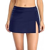 Holipick Womens Swim Skirt High Waist Bathing Suit Bottoms Side Slit Skirted Swimsuit Swim Skorts with Built-in Brief