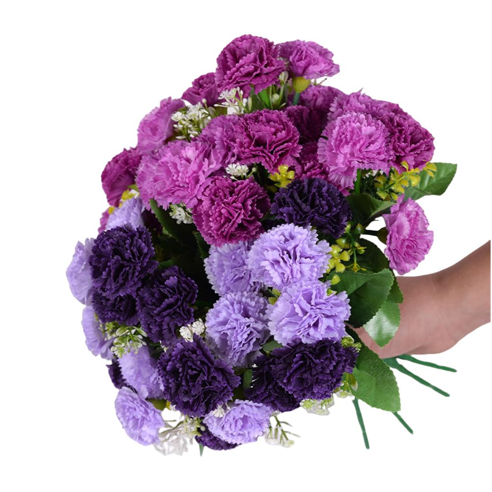 4Pack Artificial Carnations Flowers,48 Heads Silk of Carnations Outdoor UV Resistant No Fade Artificial Flower for Photo Props Home Party and Wedding Decor (Multicolor 02)