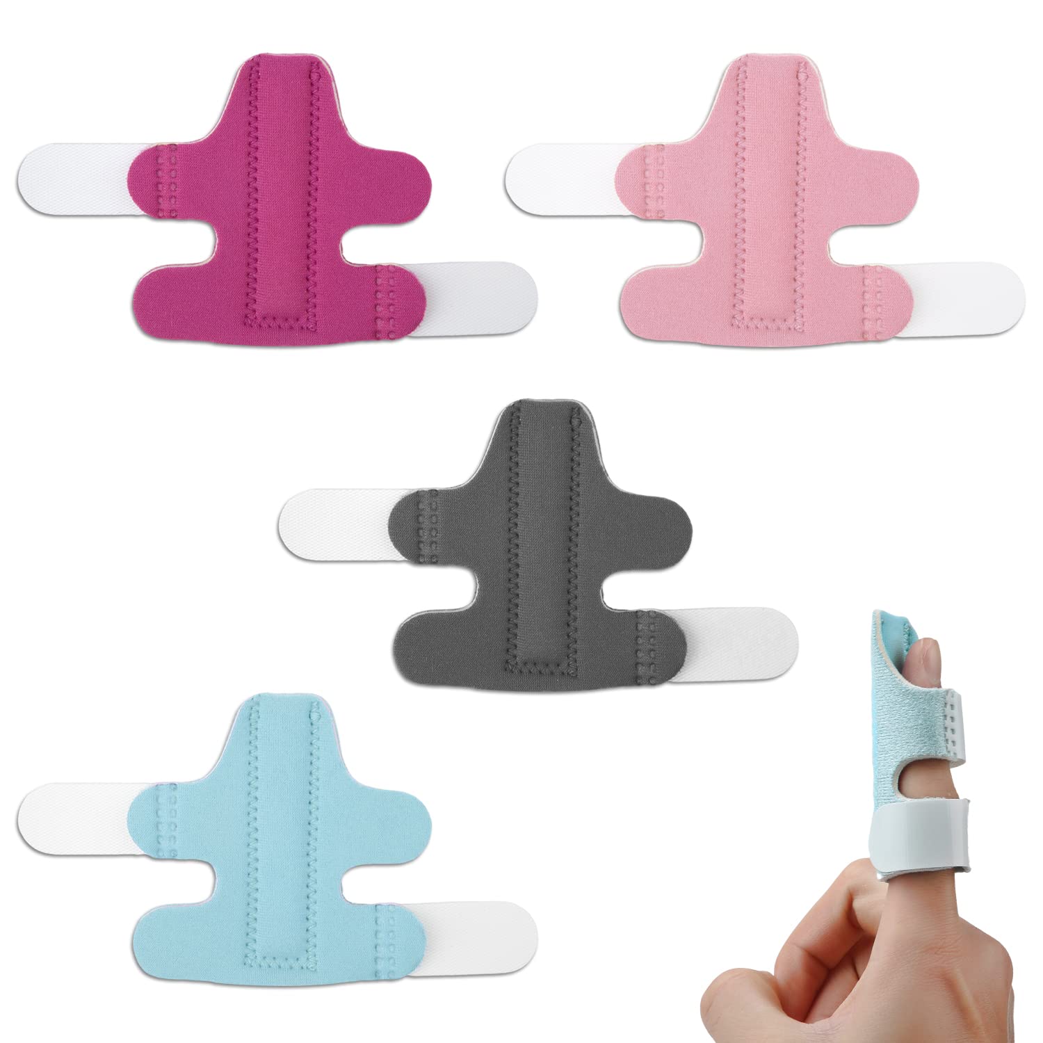 SAVITA 4pcs Finger Splints, Finger Straightener Finger Stabilizer Brace Finger Support for Trigger Broken and Strained Fingers (4 Colors)