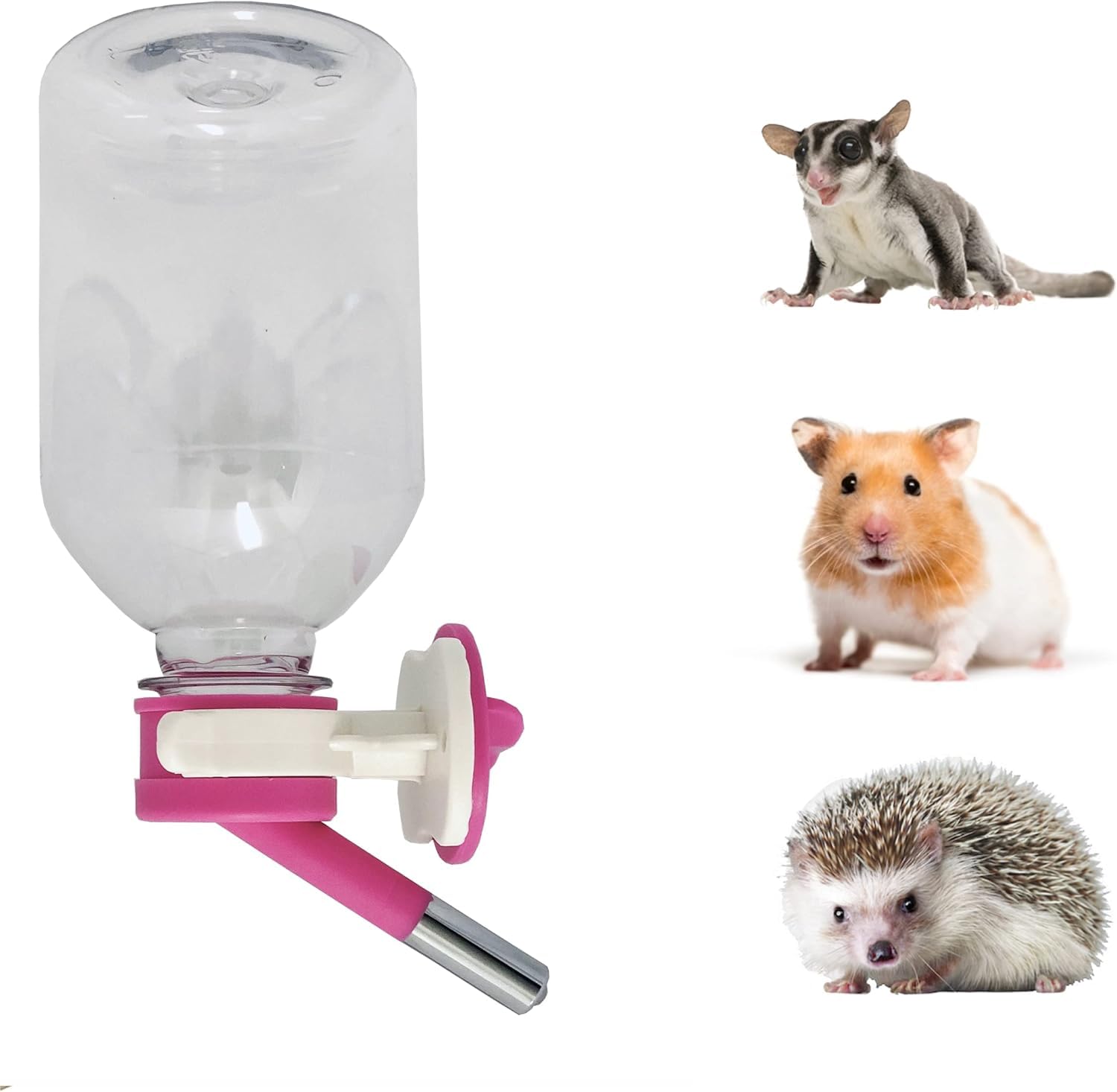 Choco Nose Patented Mini No-Drip Water Bottle/Feeder for Hamsters/Hedgehogs/Gliders/Rats/Mice/Other Small Pets and Animals - For Cages, Crates or Wall Mount. 300ML. Nozzle 10mm, Pink (C125)
