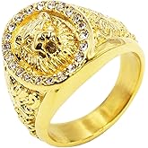 LAIMIUMIU33 Roaring Lion CZ Iced Out Ring Lion Head Rings for men Bling Biker 316 Stainless Steel Rings Iced Out Jewelry Punk Ring Hip Hop Heavy Metal Cocktail Party Ring Vintage Animal Rings mens fashion rings