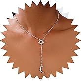 Andelaisi Boho Sun Pendant Necklace Gold Moon Dangle Drop Vintage Y Lariat Adjustable Hollow Choker Jewelry for Women