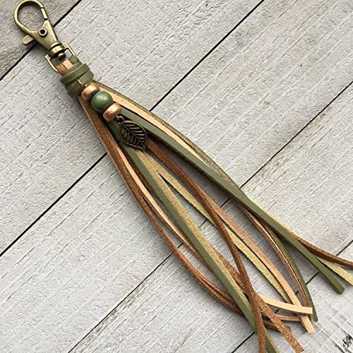 Boho Purse Tassel - Southwestern Style Faux Leather Tassel with Leaf Charm