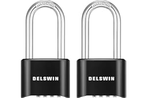 DELSWIN Combination Lock Outdoor Padlock - Weatherproof Extended 2-1/2 in. Long Shackle Combination Padlock for Gate, Shed, Trailers, and Sports Lockers(Black,2Pcs)