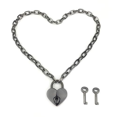 SUCCUBA Padlock Necklace Choker - Metal Chain Collar With Two Keys, 16-24 Inch, Gift Box, For Women & Men