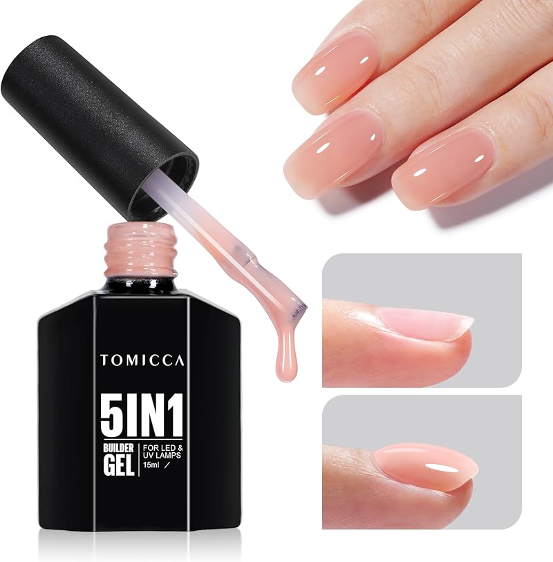 TOMICCA 5-in-1 Nail Builder Gel Nude Pink 15ML 60s LED/2min UV Curing