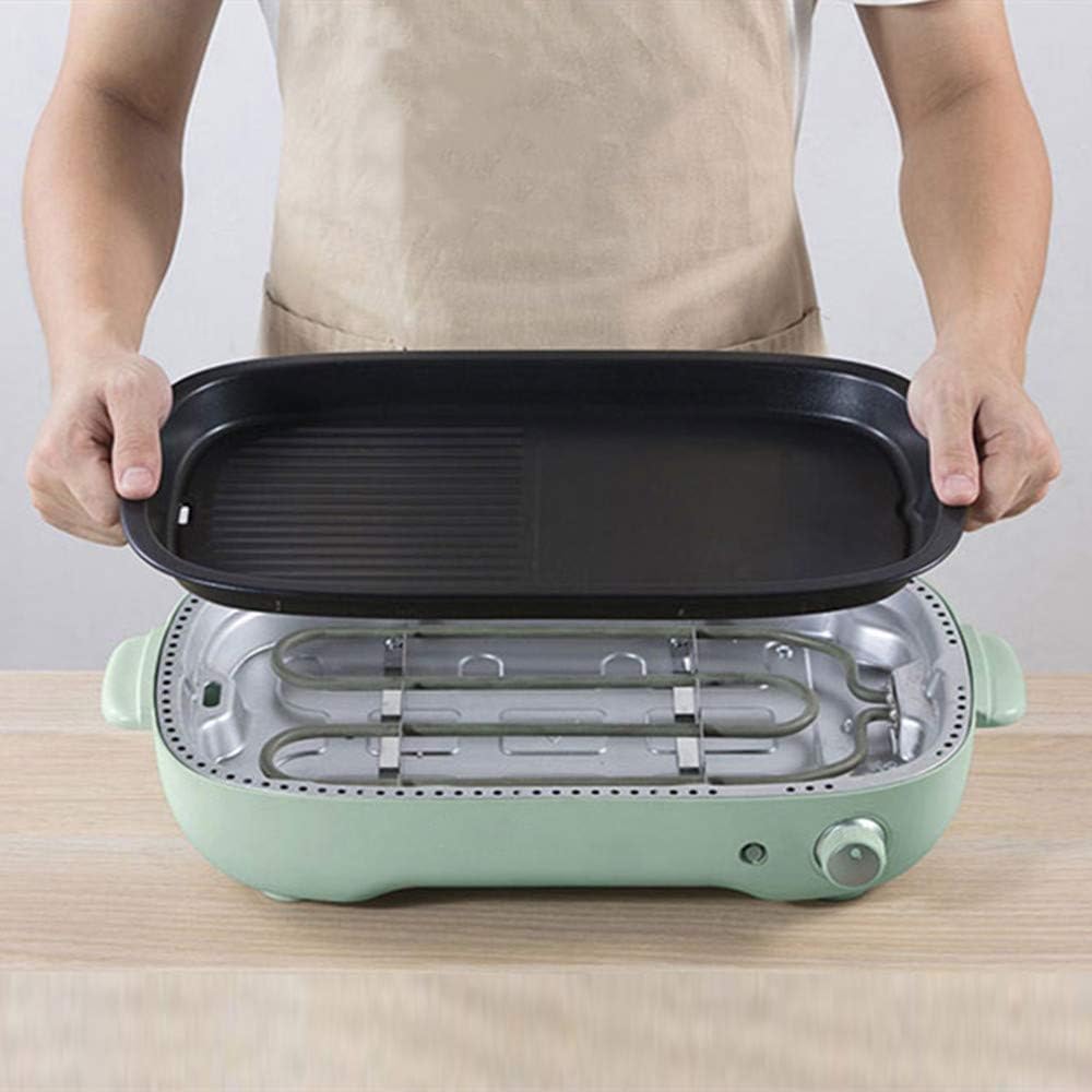 review Nye Smoke-Free Barbecue Grill, Removable Grille Plate, 1200W high-Power Portable Electric Grill with Tempered Glass Cover. Green