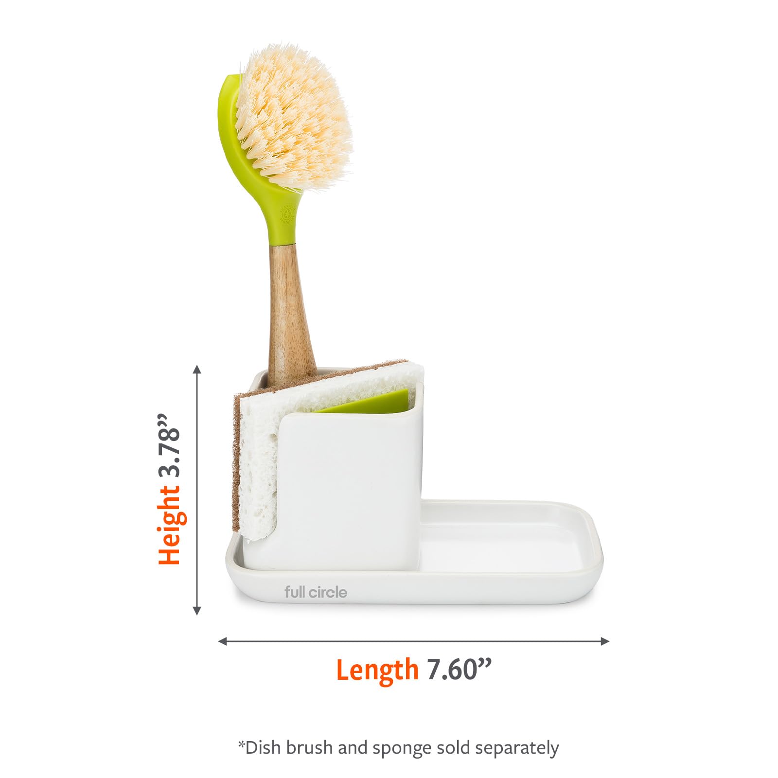 Full Circle Stash, Ceramic Kitchen Sink Caddy, Stylish Modular Sponge Holder & Dish Brush Organizer, Green and White, 11