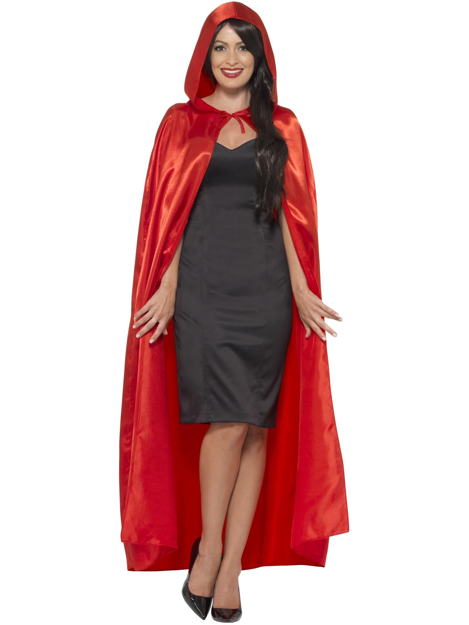 Smiffys Satin Hooded Cape, Red , Halloween Fancy Dress Accessory, Adult Dress Up Accessories