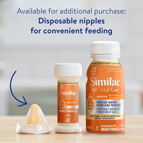SIMILAC 360 TOTAL CARE SENSITIVE INFANT FORMULA FOR FUSSINESS & GAS DUE TO LACTOSE SENSITIVITY, HAS 5 HMO PREBIOTICS, LIQUID BABY FORMULA, READY TO FEED, 8-FL-OZ BOTTLE, PACK OF 24