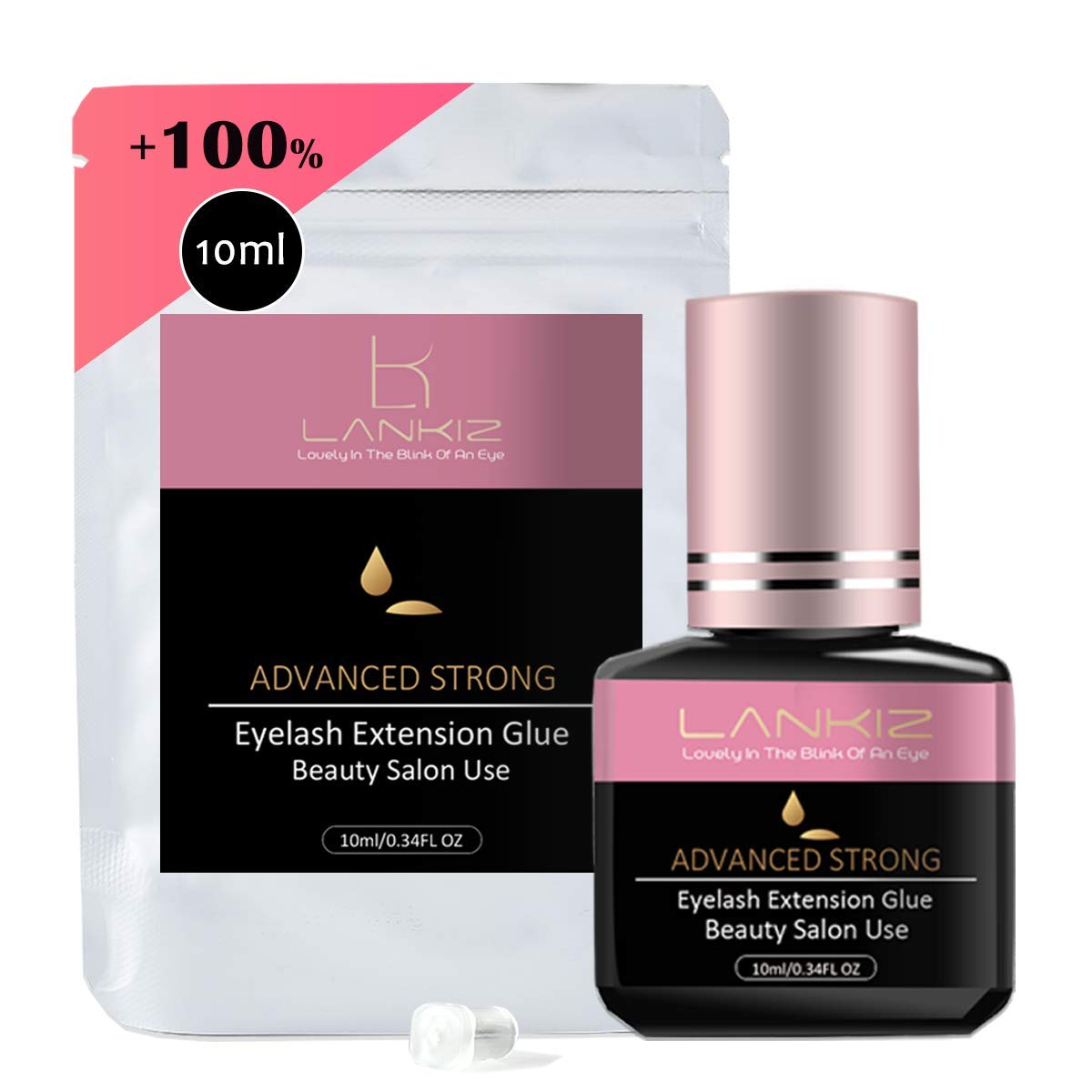 10ML Eyelash Glue for Lash Extensions, 1-2s Lankiz Individual Eye Lash Glue for Eyelash Extensions, Semi Permanent Eyelash Glue with 6 Weeks Retention （ 10ml Advanced Strong ）