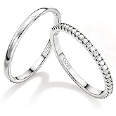 MILACOLATO 2Pcs Solid 925 Sterling Silver Rings for Women 1.3mm Thin Non Tarnish White Gold Plated Plain Thumb Stackable Rings Half Cubic Zirconia Wedding Eternity Band Rings Size 5-10