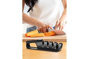 4-in-1 Multi Knife Sharpener with Angle Guide & Adjustable Grit, 3-Stage (Coarse-Sharpen-Polish) + Scissors Slot, Non-Slip Ba