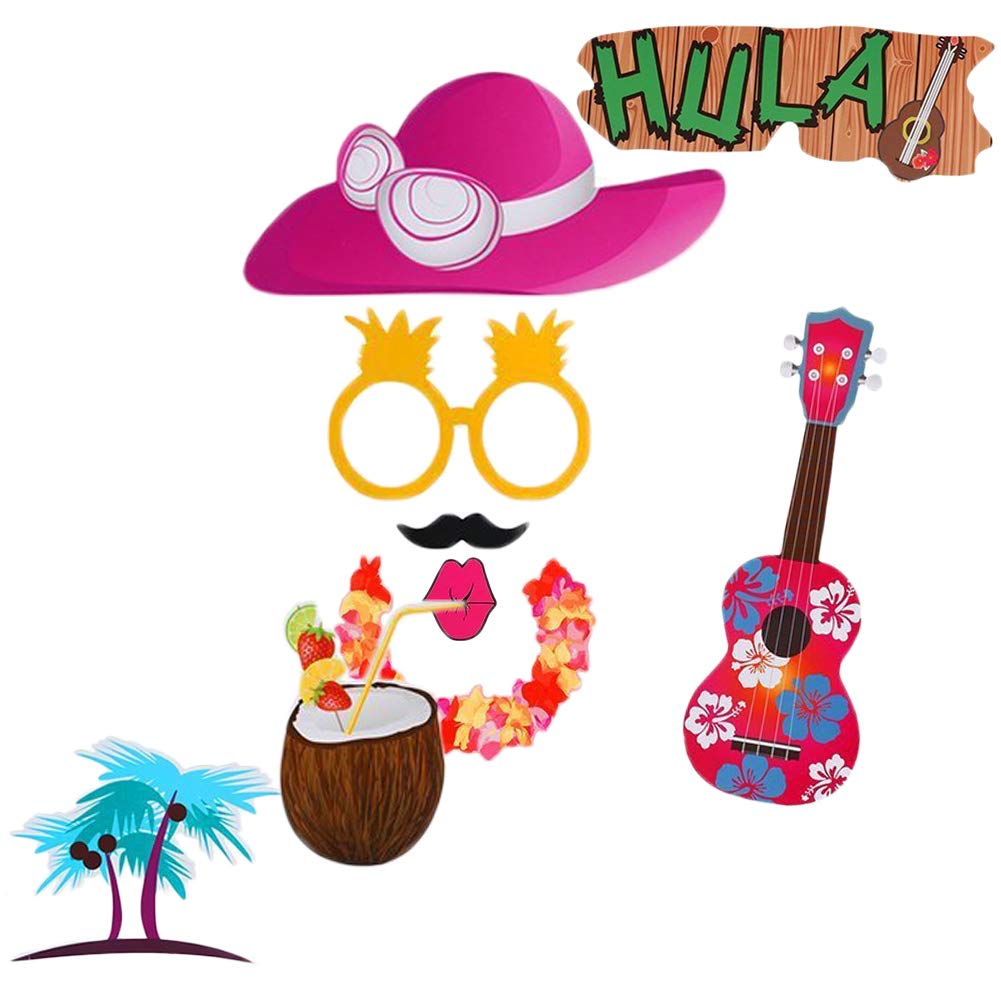 Hawaiian Photo Booth Props for Holiday, Wedding, Fun Party Decorations - 43 Count