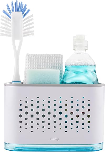 Minky Slimline Sink Tidy Caddy with Removable Drip Tray White/Light Grey